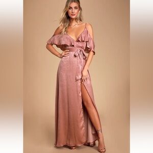 BRAND NEW WITH TAGS dusty rose satin wrap dress